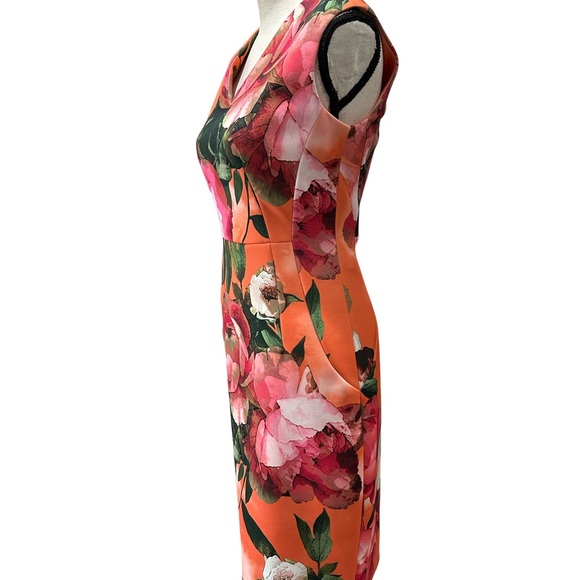 Calvin Klein Orange Pink Sheath V-Neck Midi Dress - Picture 3 of 4